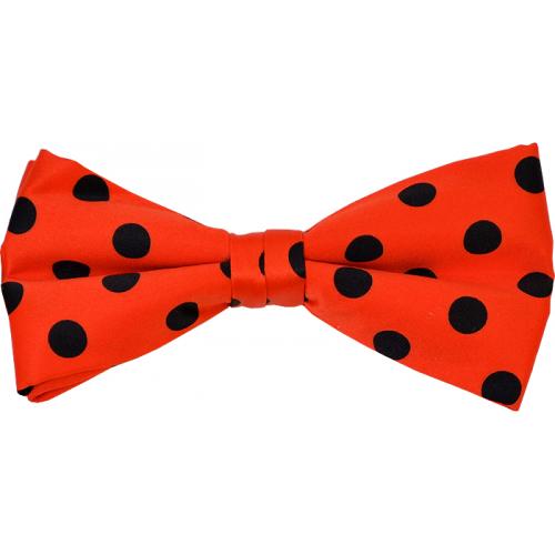 Classico Italiano Red / Black Polka Dots Design 100% Silk Bow Tie / Hanky Set